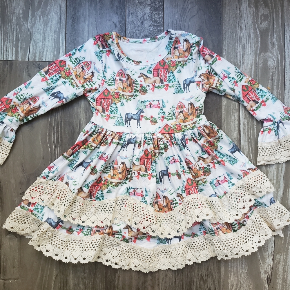 Boutique Horse Christmas Holiday Dress New